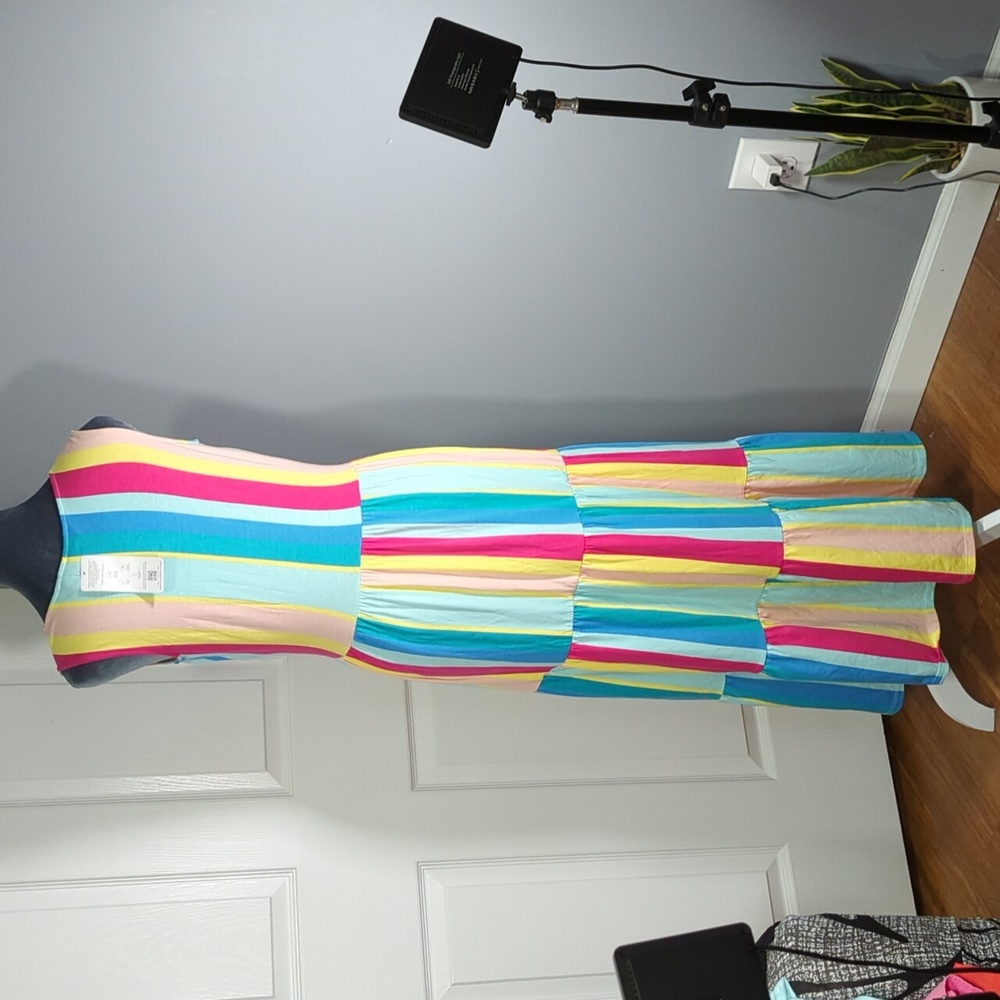 Lands' End Sleeveless Tiered Rainbow Max Dress Petite Size XSP - Picture 2 of 10